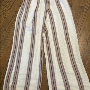 Sincerely Jules White Wide-Leg Pants with Brown Stripes